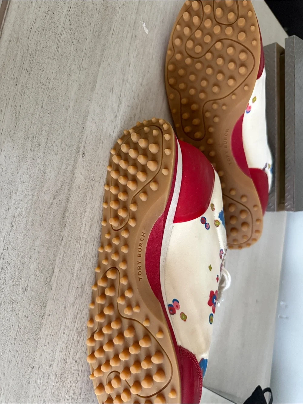 Tory Burch Red Floral Lace-Up Sneakers